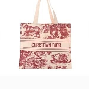 Dior Bags | Nwot Christian Dior Dioriviera Straw Tote In Red | Color: Cream/Red